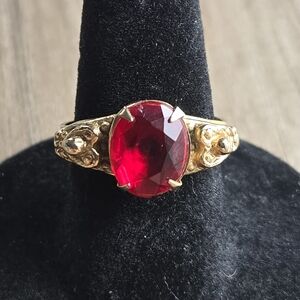 Vintage Estate 1960's Cleinman & Sons Faux Ruby Gold Tone Adjustable Band Ring